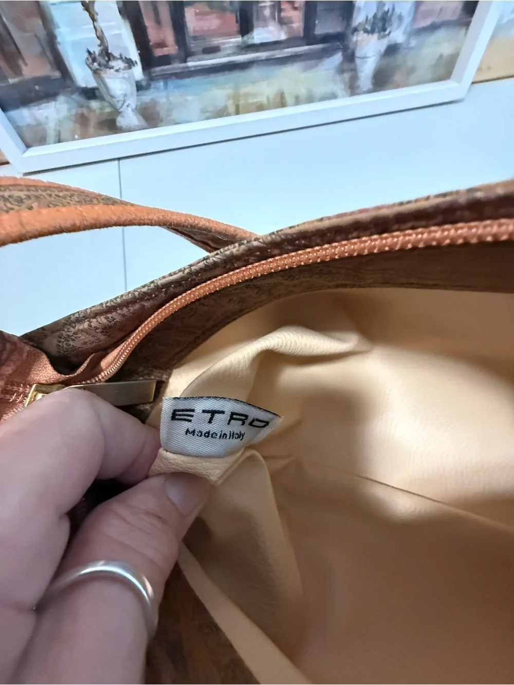 Etro Paisley Shoulder Bag in Rust and Green Accents